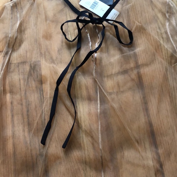 Anthro Sunday in Brooklyn Long-Sleeve Tie-Neck Mesh Top Anthropologie Boho Sheer - Picture 7 of 11